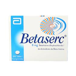 BETASERC 8MG BETAHISTINE DIHYDROCHLORIDE 100'S TABS